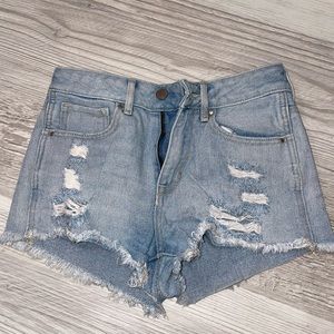 Light denim high waisted shorts